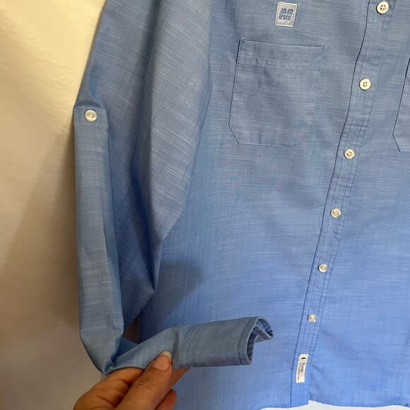 Roots73 Clearwater Button Up Women Shirt Size Large Blue M Patch #97100 Rolltab - Picture 4 of 12